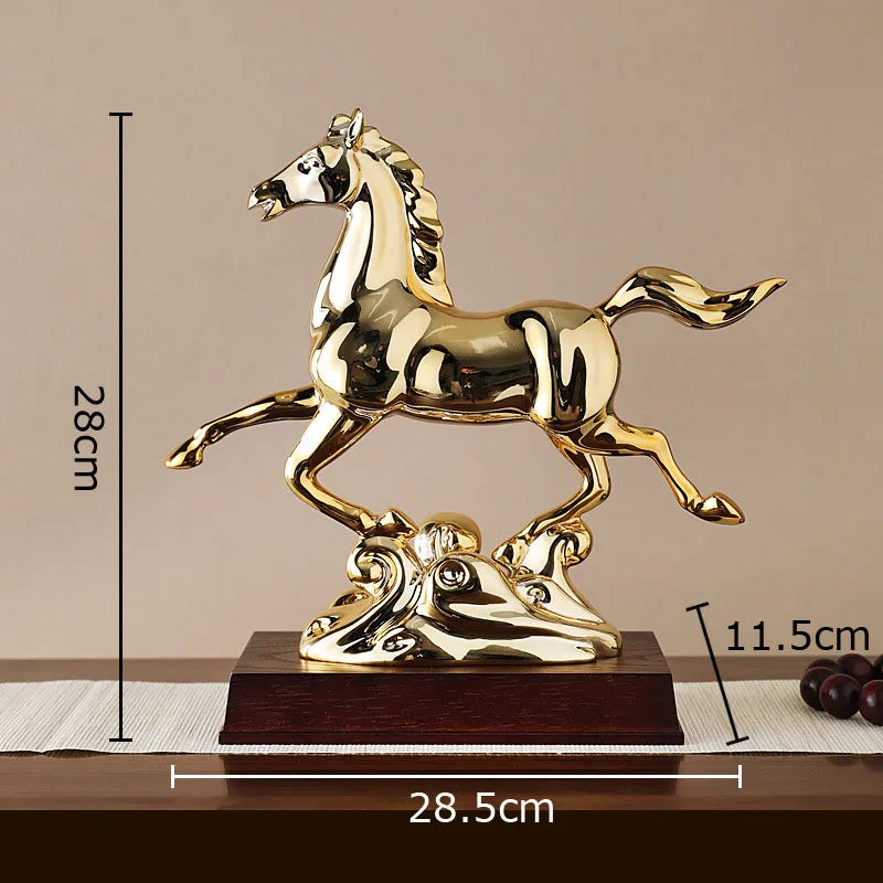 Afralia™ Golden Horse Mascot Resin Statue Artwork for Aesthetic Room Decor