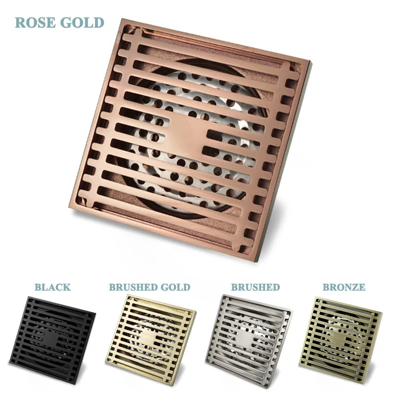 Afralia™ Brass Square Floor Drain 10x10cm for Bathroom Shower with Insect-Proof Deodorant