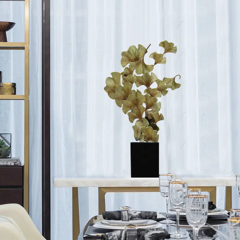 Afralia™ Metal Ginkgo Leaf Ornaments for Home Decoration - 3D Foyer Desktop Decor