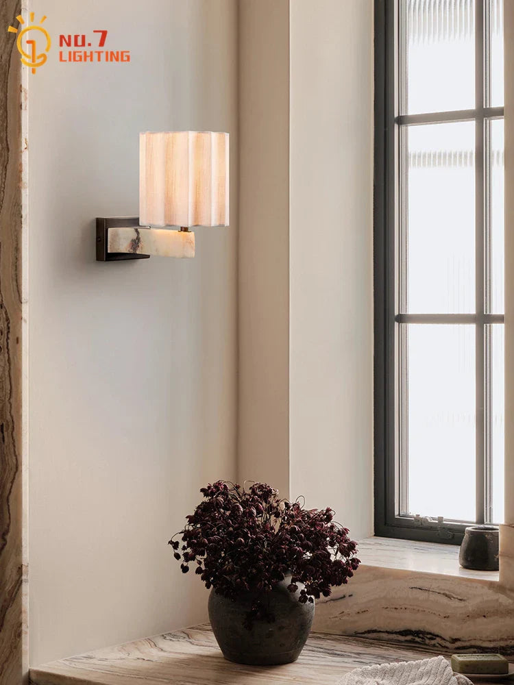 Afralia™ Natural Bulgari Marble LED Wall Lamp: Medieval Retro Design for Home Decor
