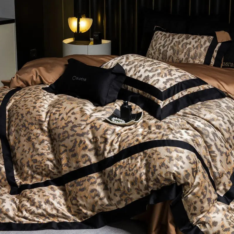 Afralia™ Leopard Jacquard 1000TC Lyocell Cotton Bedding Set: Duvet, Sheet, Pillowcases