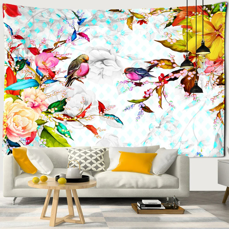 Afralia™ Botanical Flying Bird Tapestry Wall Hanging for Nature Inspired Boho Living Room