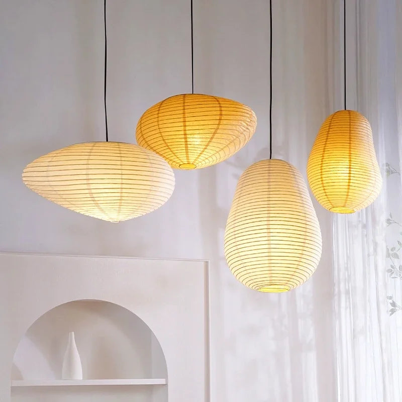 Afralia™ Japanese Rice Paper Pendant LED Lamp for Cozy Living and Dining Spaces