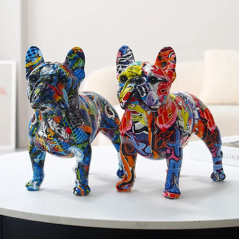 Afralia™ Standing Graffiti Bulldog Statue, Resin Dog Crafts, Home Office Decoration