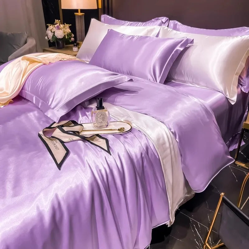 Afralia™ Silk Bedding Set: Mulberry Silk Duvet Set with Fitted Sheet, King or Queen Size