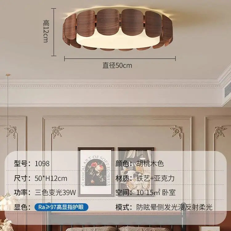 Afralia™ Wood Walnut Round Ring LED Ceiling Light 50cm