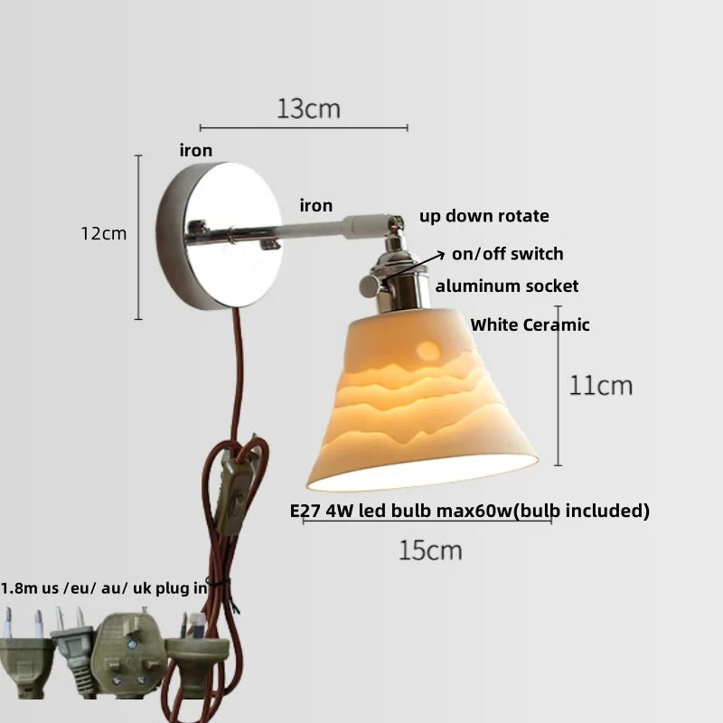 Afralia™ Ceramic LED Wall Light Fixture Up Down Rotate Modern Style Bedside Lamp