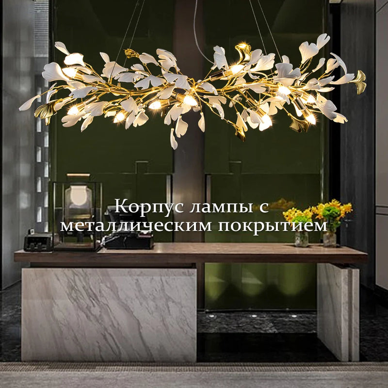 Afralia™ Ginkgo Leaves Chandelier: Nordic Luxury Pendant Lamp for Hotel, Stairs, Living Room