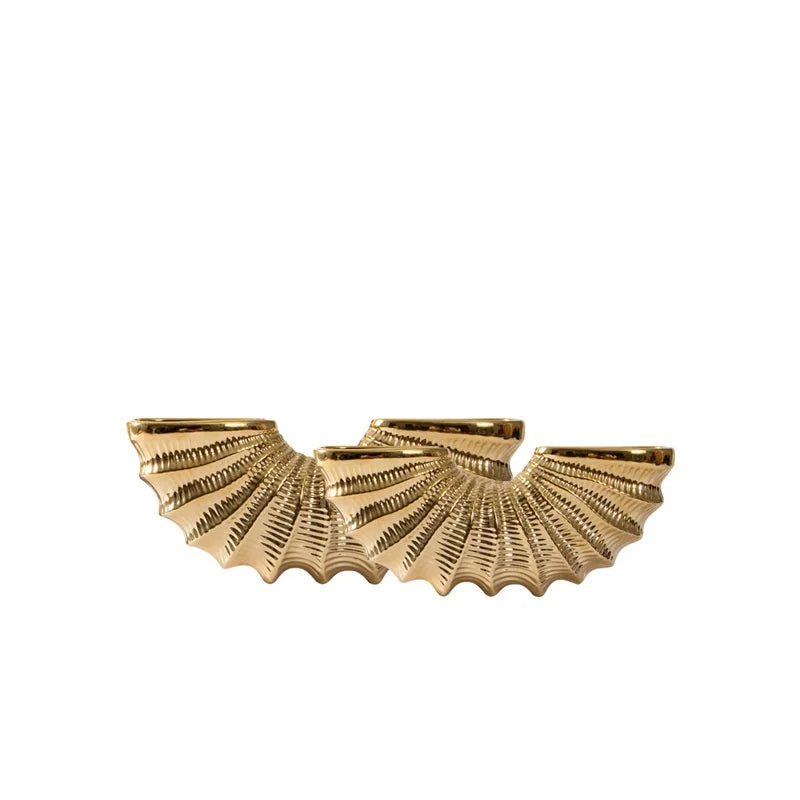 Afralia™ Golden Shell Ceramic Vase | Geometric Design | Living Room Decoration