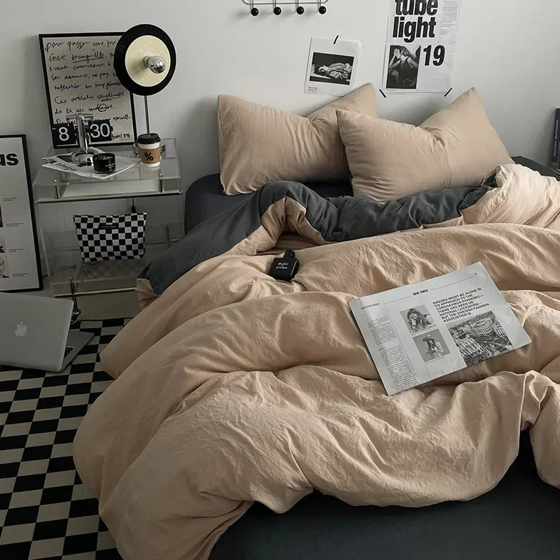 Afralia™ Solid Sleep Naked Cotton Bedding Set 4Pcs, Super Soft Mix Colored Comfort Bed Liner