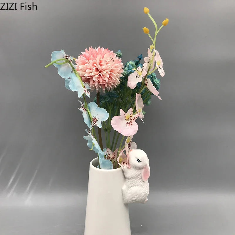 Afralia™ Lovely Rabbit Ceramic Vase Pot for Floral Arrangement, Table Decor & Aesthetic Room Appeal