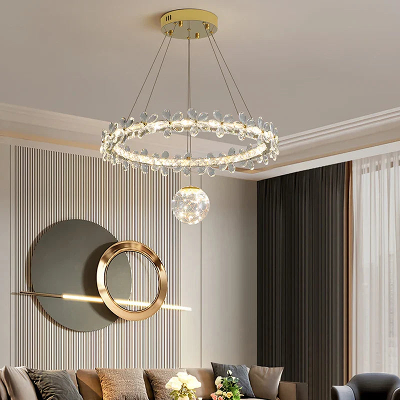 Afralia™ Gold Crystal Spiral Chandelier LED Pendant Lights for Home Decoration