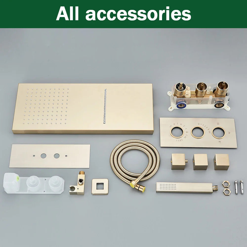 Afralia™ Brushed Gold Thermostatic Shower Faucet Set with Concealed Mixer Tap