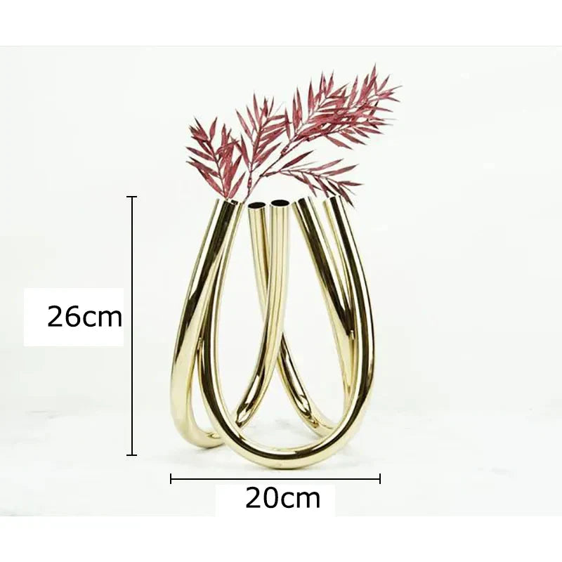 Afralia™ Metal Six-hole Vase Modern Decor Golden Silver Floral Vases Desk Decoration