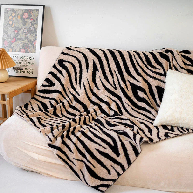 Afralia™ Zebra Stripes Warm Sofa Blanket Autumn Winter Comfort Shawl Bed Tail Blanket