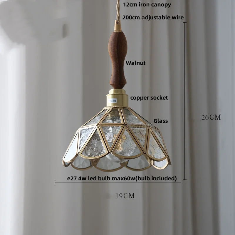 Afralia™ Nordic LED Pendant Light | Modern Walnut Wood Glass Hanging Lamp