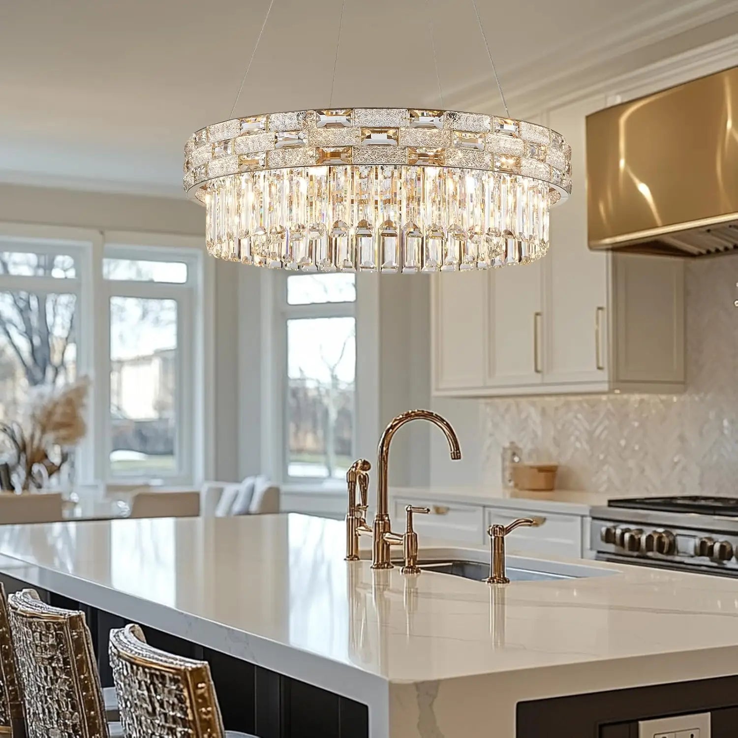 Afralia™ Gold Crystal Chandelier for Luxury Living Room & Kitchen Island