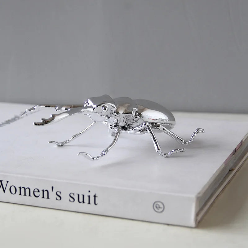 Afralia™ Silver Scarab Beetle Metal Figurine Home Decor Insect Sculpture