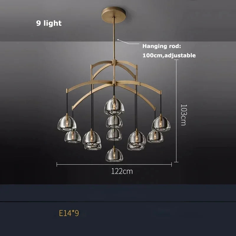 Afralia™ Black Brass Retro Crystal Copper LED Ceiling Pendant for Home Lighting