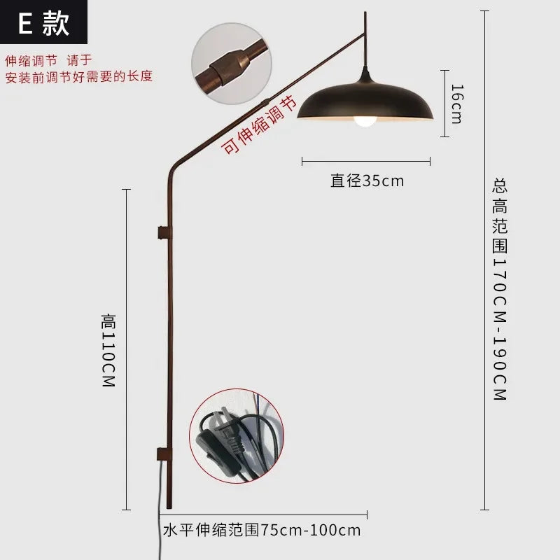 Afralia™ Long Pole Swing Arm Wall Lamp LED E27, Telescopic Design, Hotel Restaurant Hall Aisle