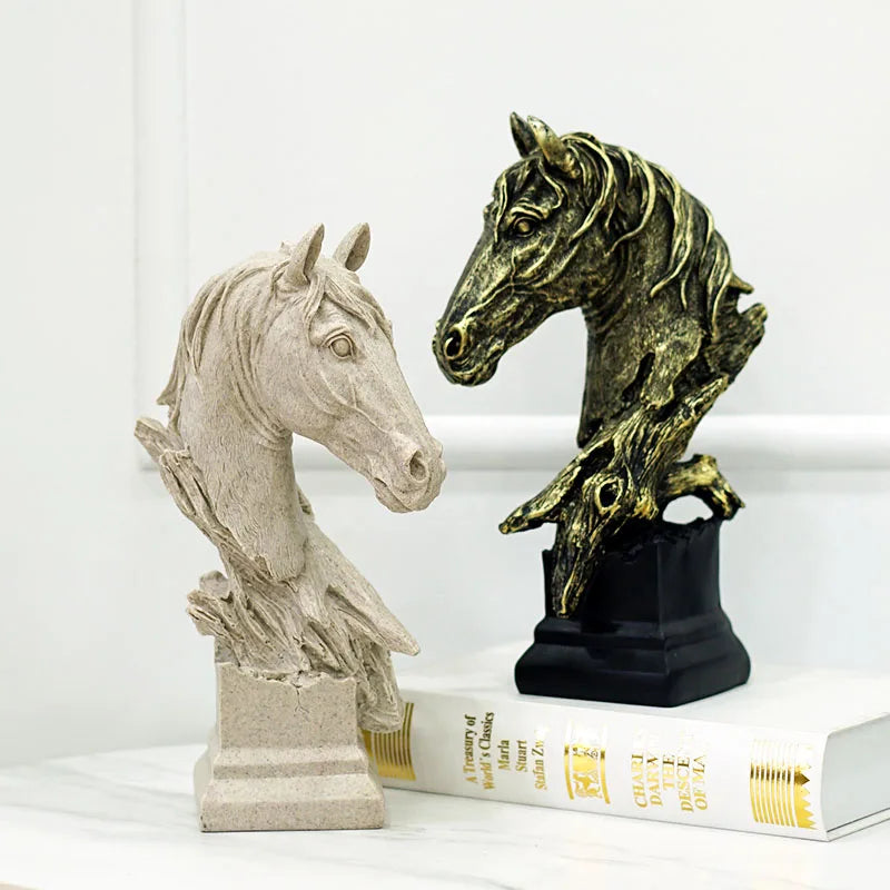 Afralia™ Horse Head Statue Resin Sandstone Retro Animal Collection Home Decor Figurine