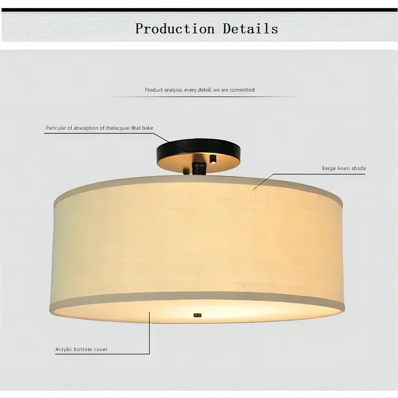 Afralia™ Country Fabric LED Ceiling Light, Modern Wrought Iron Chandelier for Dining Room