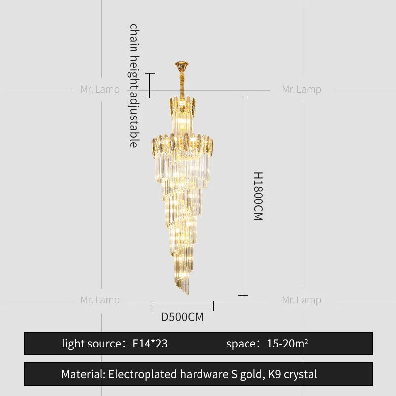 Afralia™ Crystal Chandelier: Elegant minimalist duplex living room lighting with a touch of luxury.