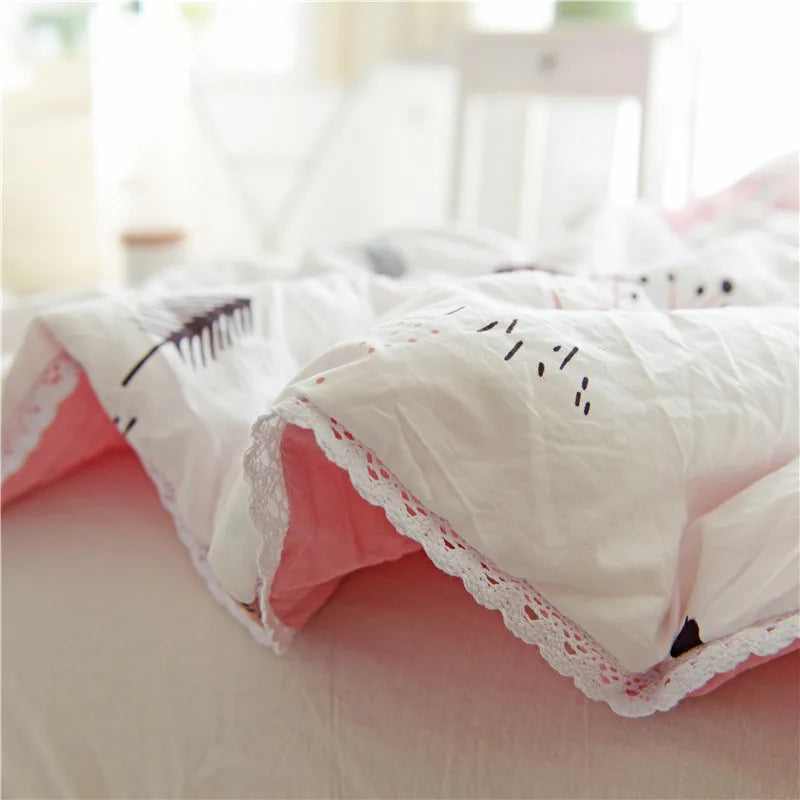 Afralia™ Cartoon Print Quilted Double Blanket for Queen Size Bed