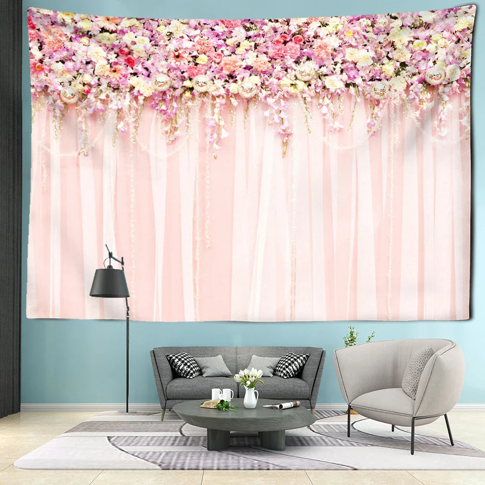 Afralia™ Pink Flower Wall Hanging Tapestry - Modern Minimalist Bohemian Home Decor