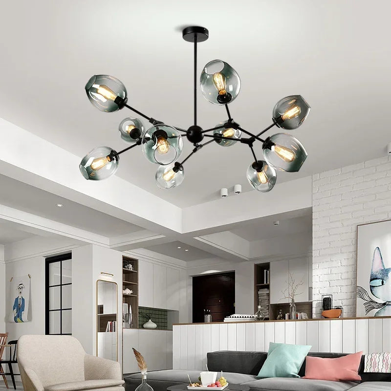 Afralia™ Glass LED Chandelier Pendant Light for Home Ceiling Dining Room Suspension