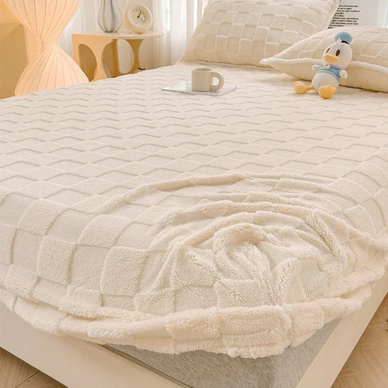 Afralia™ Milk Velvet Fitted Sheet: Soft Fleece Bed Cover for Cozy Winter Nights