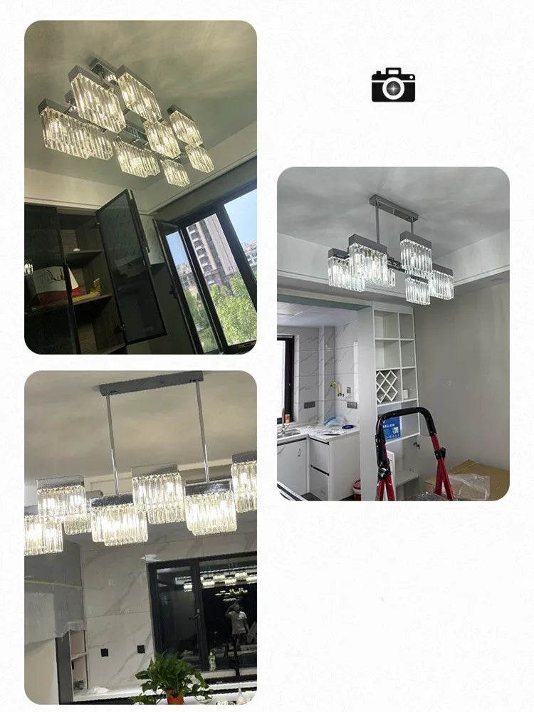 Afralia™ Luxury Crystal Pendant Lights for Dining Room - Chrome Steel Hanging Lamp