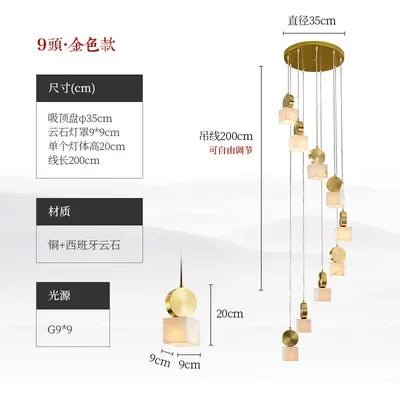 Afralia™ Marble Long Chandelier Modern Minimalist Villa Living Room Loft Duplex Copper Lighting