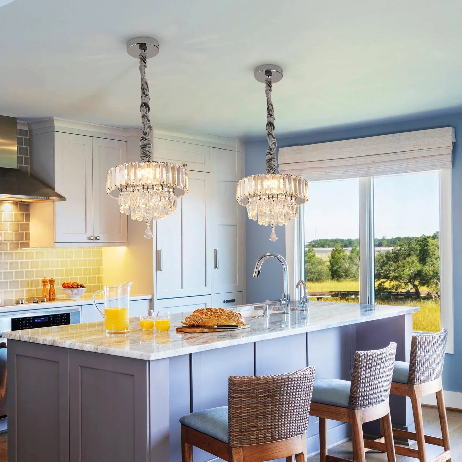 Afralia™ Crystal Pendant Chandelier: Modern Kitchen Island Ceiling Light