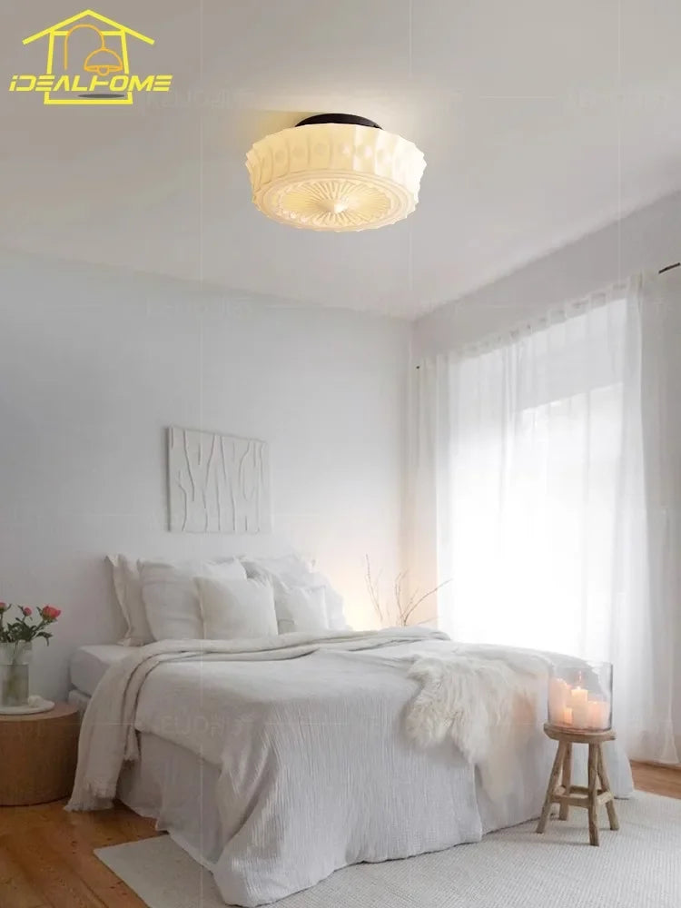 Afralia™ Cream Glass LED Ceiling Light Retro Medieval Style Home Decor