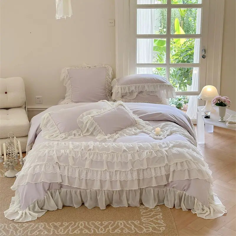 Afralia™ French Princess Bedding Set with Ruffles and Lace
