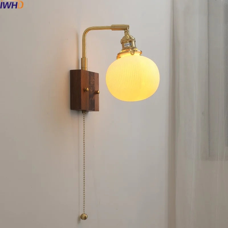 Afralia™ LED Ceramic Wall Sconce Pull Chain Switch Light Fixture