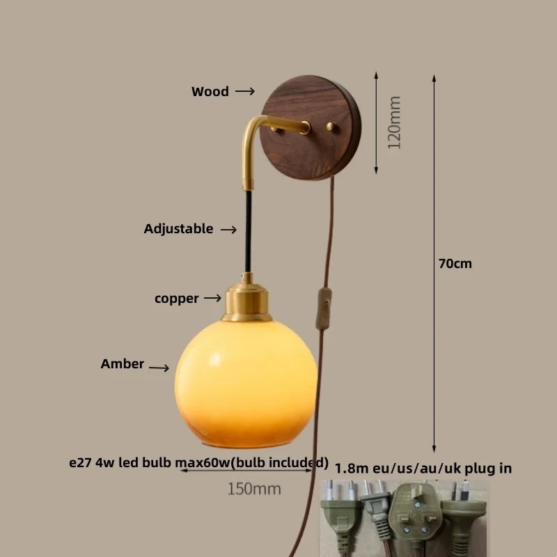 Afralia™ Wood LED Wall Lamp with Pull Chain Switch for Living Room, Dining Room, Bathroom
