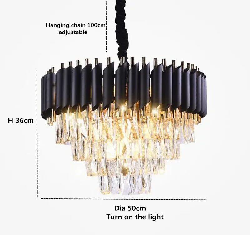 Afralia™ Gold Black Crystal Chandeliers LED Ceiling Light for Luxe Living & Hospitality