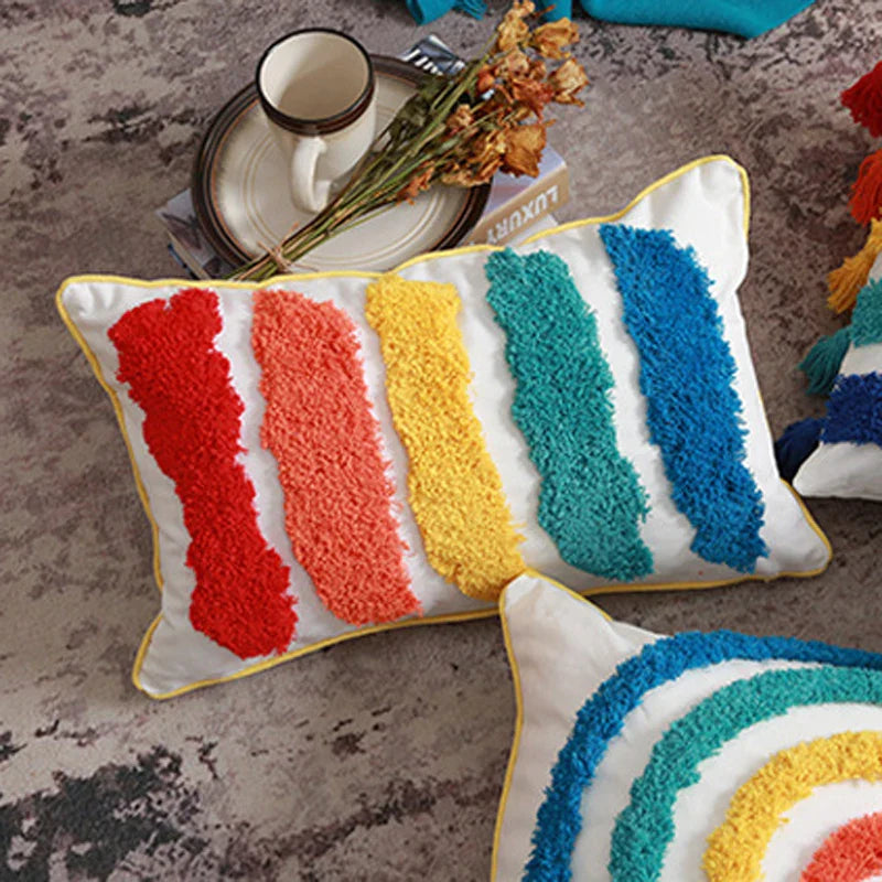 Rainbow Boho Tassel Cushion Covers for Stylish Home Decor by Afralia™