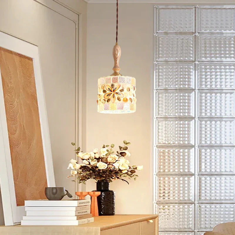 Afralia™ Vintage Resin LED Hang Lamp With Wood Handle - French Style Lighting