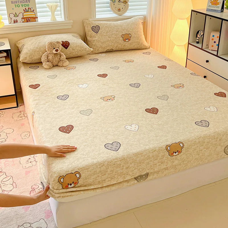 Afralia™ Milk Velvet Cartoon Printed Fitted Sheet - Cozy Plush Mattress Cover