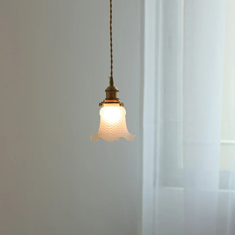 Afralia™ White Glass LED Pendant Lamp Copper Hanging Light Nordic Modern
