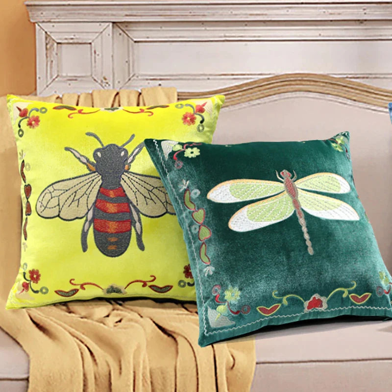 Afralia™ Bee Embroidery Cushion Cover - Exquisite Animal Design for Sofa Decor