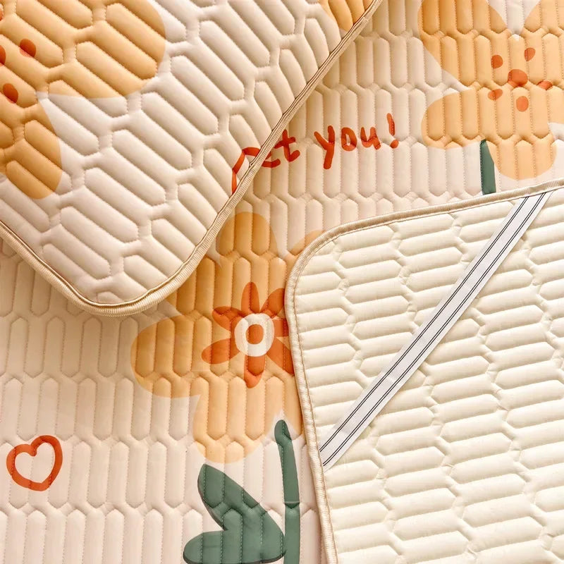 Afralia™ Cartoon Print Silky Mattress Set: 4-Layer Quilted Breathable Cushion