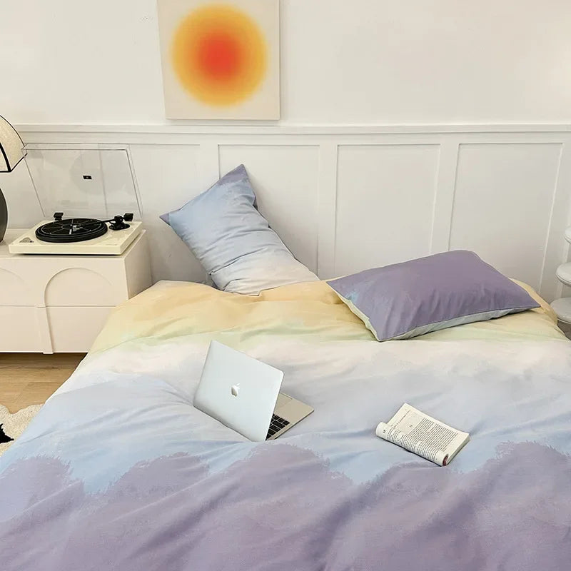 Afralia™ Soft Gradient Print Bedding Set for Student Dorm Home - Nordic Style Sleep Naked Bedclothes