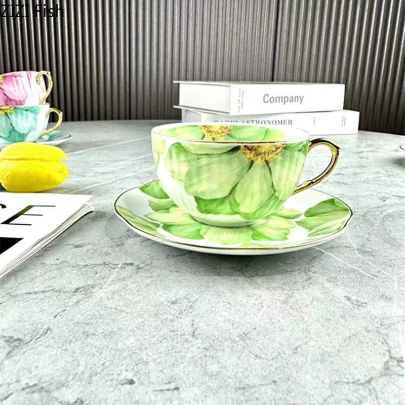 Afralia™ Multicolour Rose Flower Ceramic Cup&Saucer Set for Dining Table and Coffee