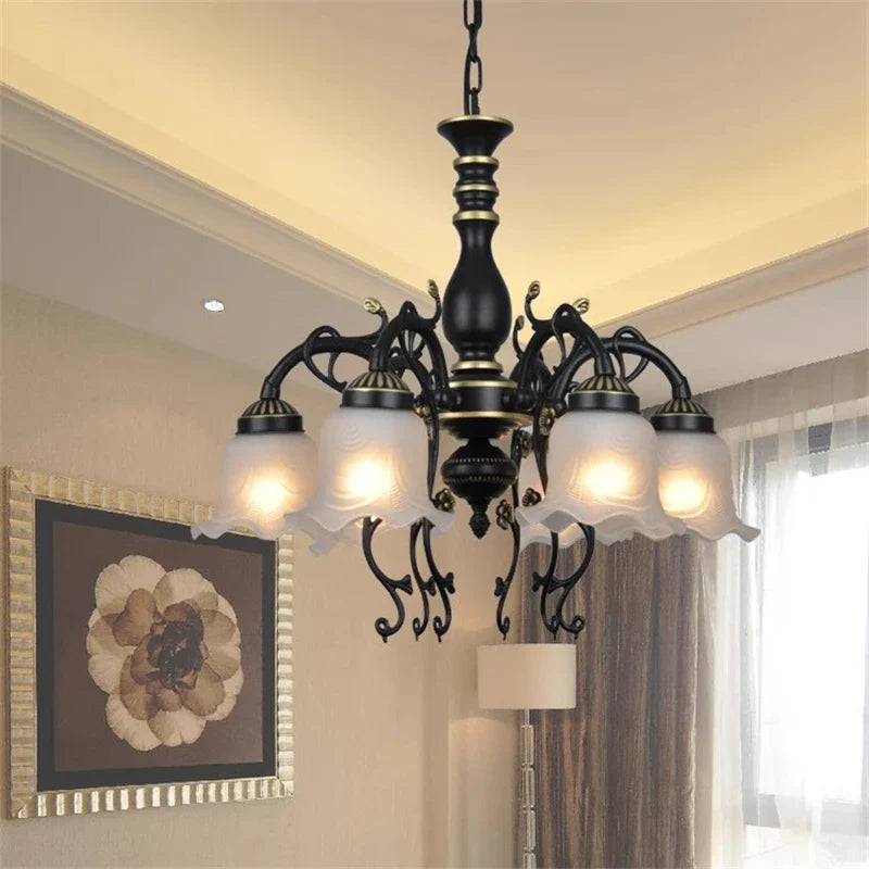 Afralia™ Glass Shade Ceiling Chandelier for Home Decor Lighting