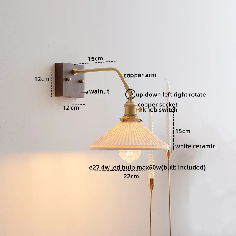 Afralia™ Glass Walnut LED Wall Light - Modern Bedroom Living Room Home Decor