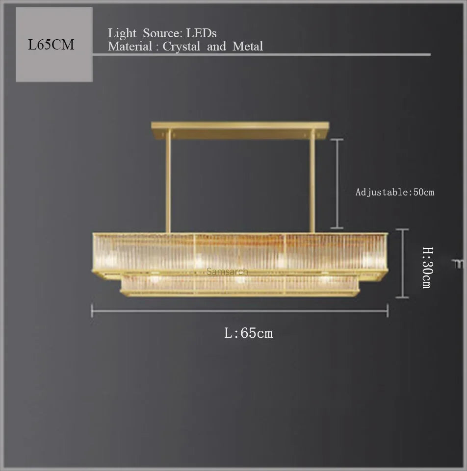 Afralia™ Golden Brass Crystal Chandelier - Modern Luxury Round Linear Hanging Light